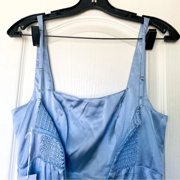 Reformation Dress Solay Silk Blue Slit Wedding Corset Maxi Mineral 0 NWT - Picture 6 of 10